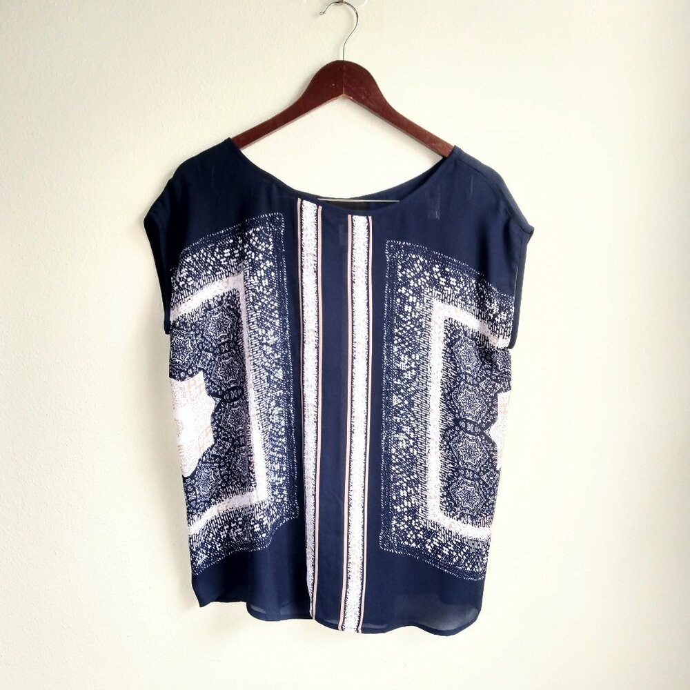 Cynthia Rowley small blue sheer print blouse